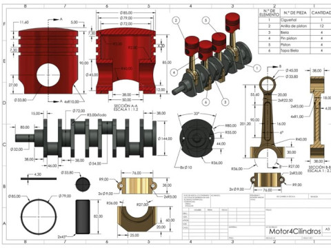 4 Cylindrical Engine 3D Model