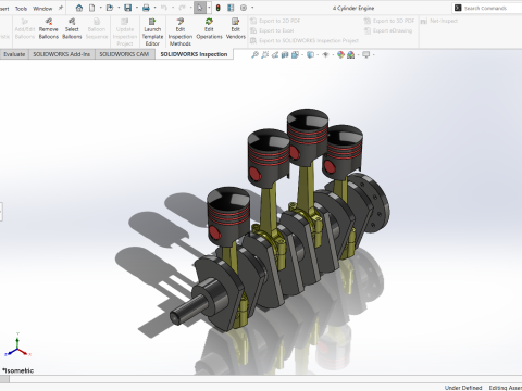 4 Cylindrical Engine 3D Model