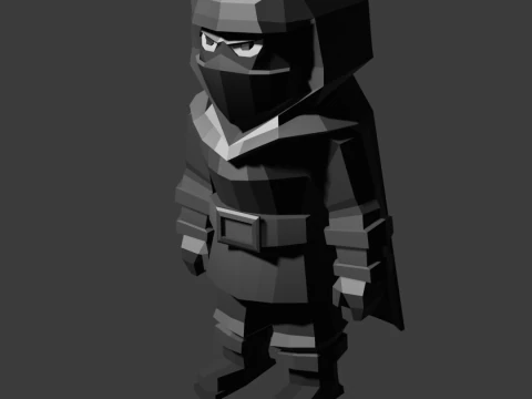 Düşük Poli Ninja Karakteri Stilize Edilmiş Karanlık Savaşçı 3D Model