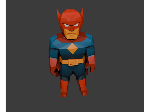 Karakter Gaya Komik Kasual Pahlawan Super Poli Rendah Model 3D