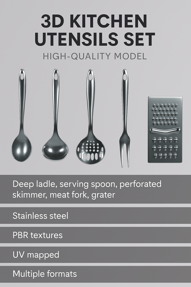 3D Kitchen utencils set 3D Model .c4d .max .obj .3ds .fbx .stl .blend