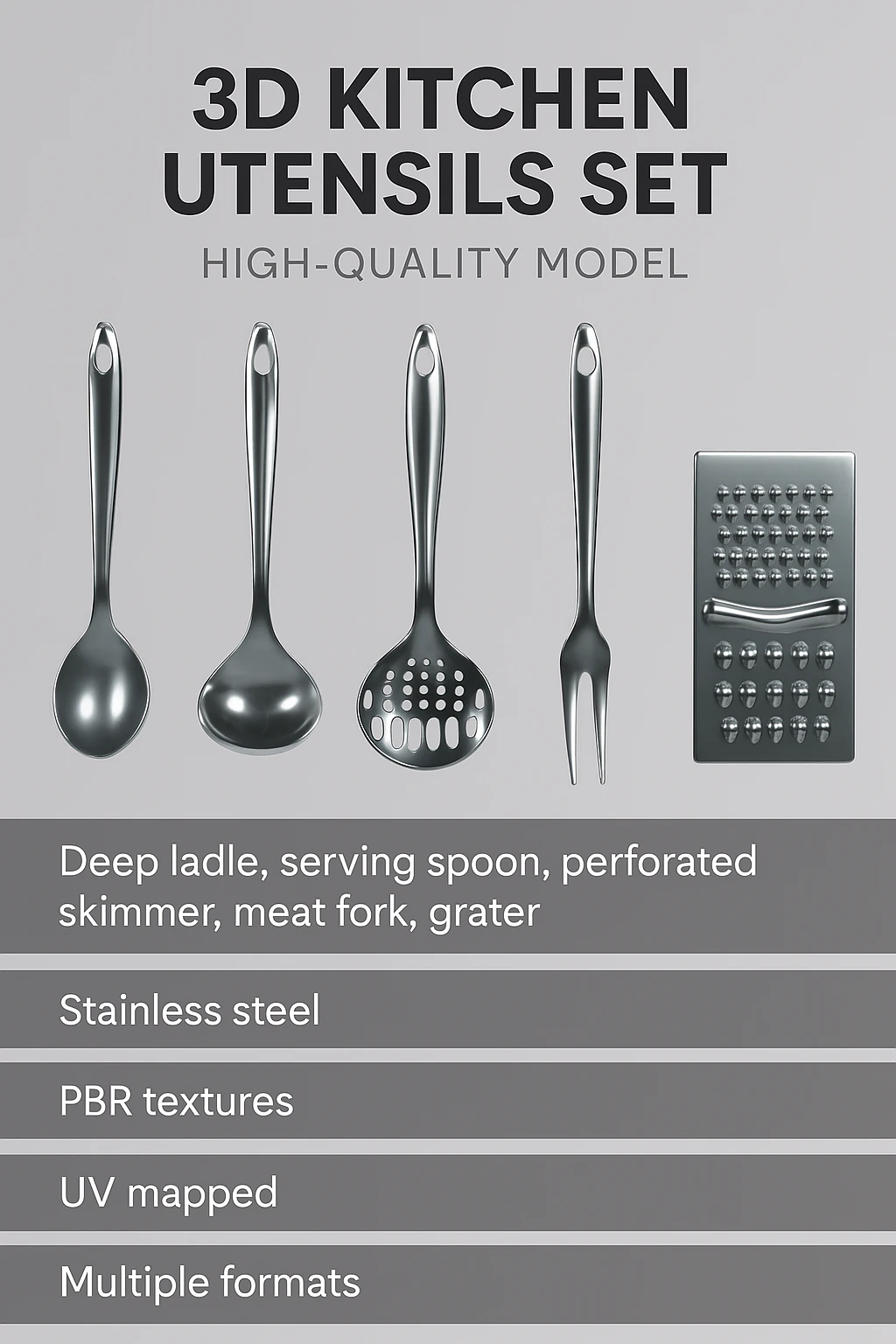 3D Kitchen utencils set 3D Model .c4d .max .obj .3ds .fbx .stl .blend 