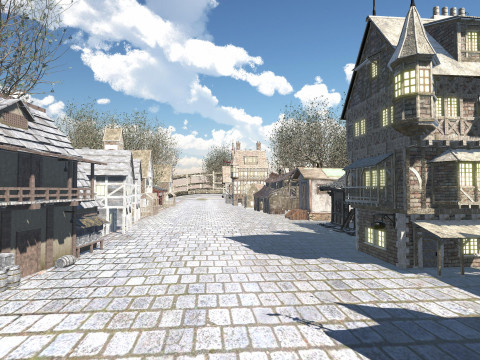 Medieval Winter Street Environment Game-Ready Scene 3D 模型
