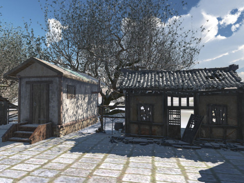 Medieval Winter Street Environment Game-Ready Scene 3D Model