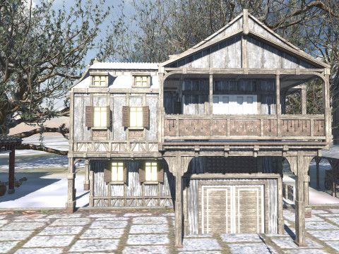 Medieval Winter Street Environment Game-Ready Scene 3D Model