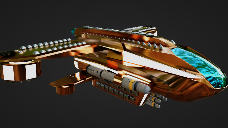 Golden Assault Spacecraft Sci-Fi Game Ready Ship 3D Model .c4d .max .obj .3ds .fbx .stl .blend 