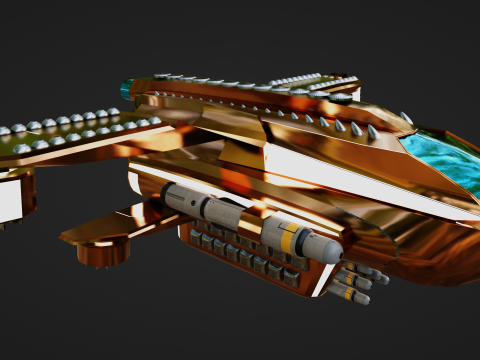 Golden Assault Spacecraft Sci-Fi Game Ready Ship 3D Model