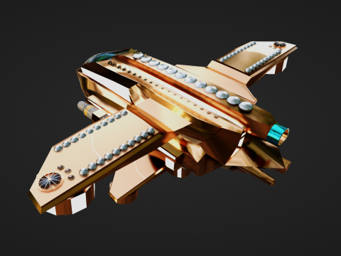 Golden Assault Spacecraft Sci-Fi Game Ready Ship 3D Model