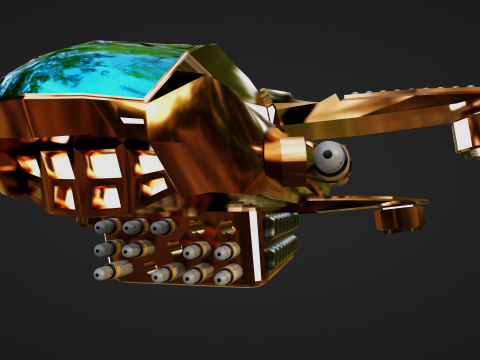 Golden Assault Spacecraft Sci-Fi Game Ready Ship 3D Model