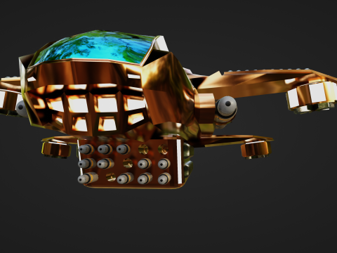 Golden Assault Spacecraft Sci-Fi Game Ready Ship 3D Model