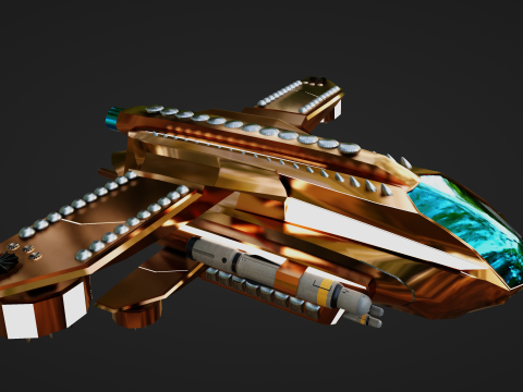 Golden Assault Spacecraft Sci-Fi Game Ready Ship 3D Model