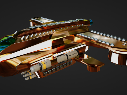 Golden Assault Spacecraft Sci-Fi Game Ready Ship 3D Model