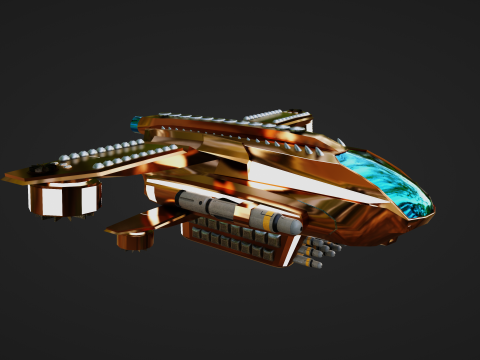 Golden Assault Spacecraft Sci-Fi Game Ready Ship 3D Model