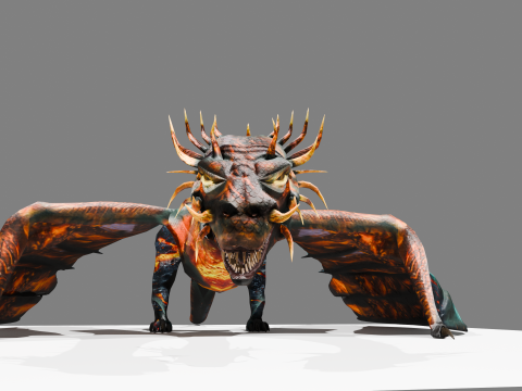 Volcanic Flame Dragon Rigged Animated Game-Ready Unity Package 3D Model
