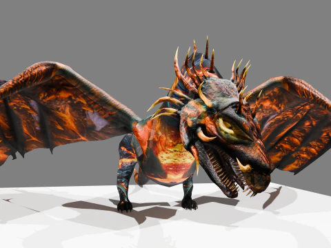 Volcanic Flame Dragon Rigged Animated Game-Ready Unity Package 3D Model