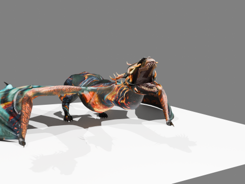 Volcanic Flame Dragon Rigged Animated Game-Ready Unity Package 3D Model