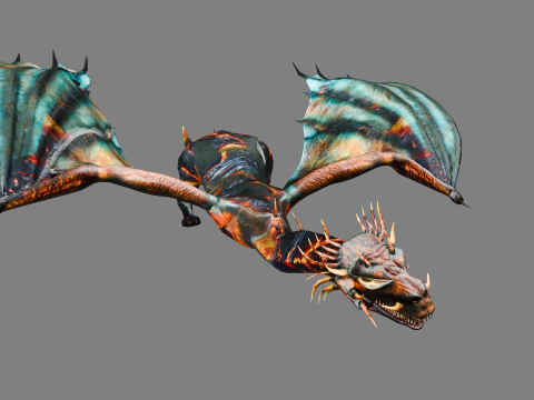 Volcanic Flame Dragon Rigged Animated Game-Ready Unity Package 3D Model