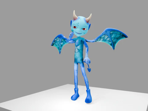 Animated Blue Demon Character Rigged Textured 4K Game Ready 3D Model