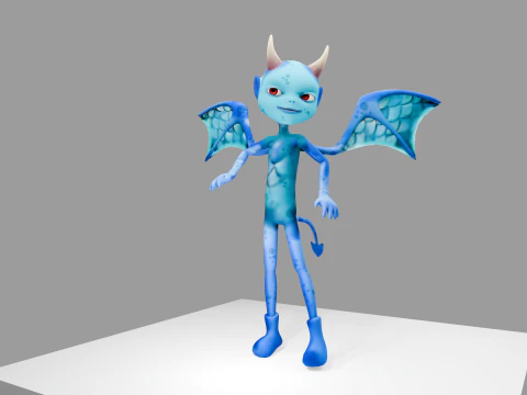 Animated Blue Demon Character Rigged Textured 4K Game Ready 3D Model