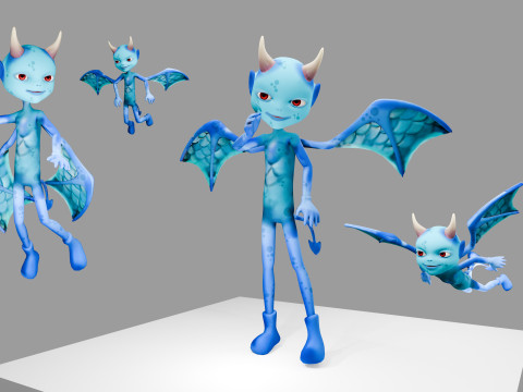 Animated Blue Demon Character Rigged Textured 4K Game Ready 3D 模型