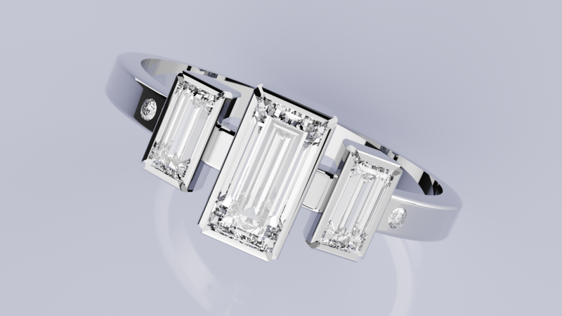 3 Baguette Dimond Ring 3D Print Model .c4d .max .obj .3ds .fbx .stl .blend 