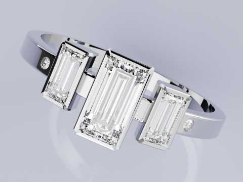 3 Baguette Dimond Ring 3D Print Model