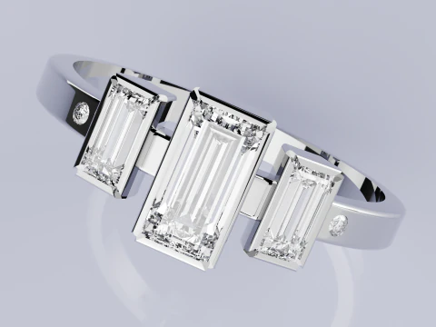 3 anel de diamante baguete Modelo de Impressão 3D