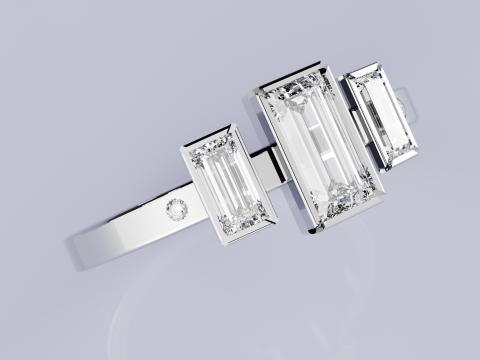 3 Baguette Dimond Ring 3D Print Model