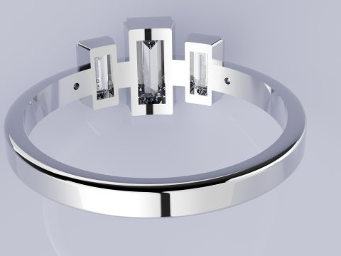 3 Baguette Dimond Ring 3D Print Model