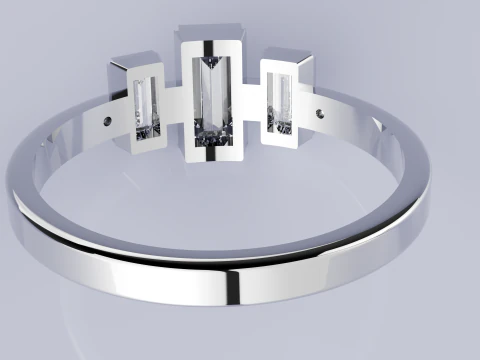 3 Baguette Dimond Ring 3D Print Model