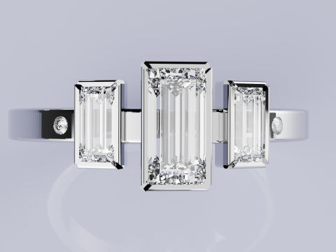 3 Baguette Dimond Ring 3D Print Model