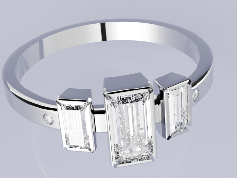 3 Baguette Dimond Ring 3D Print Model