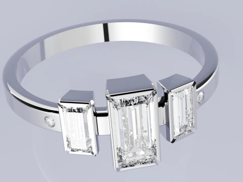 3 Baguette Dimond Ring 3D Print Model