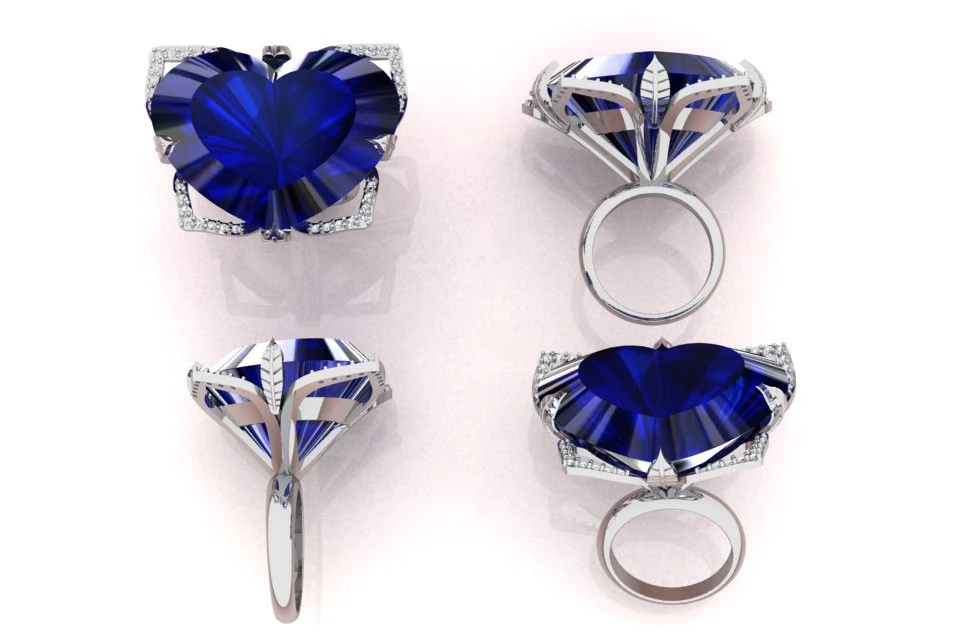 Heart Shaped Amethyst Petals Ring 3D Print Model .c4d .max .obj .3ds .fbx .stl .blend