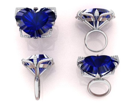 Heart Shaped Amethyst Petals Ring 3D Print Model