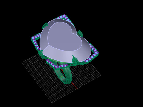 Heart Shaped Amethyst Petals Ring 3D प्रिंट मॉडल