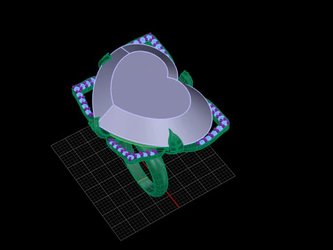 Heart Shaped Amethyst Petals Ring 3D Print Model