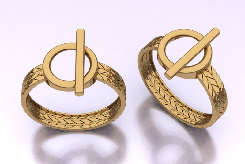 Toggle Bar Ring with Chevron Band 3D Model .c4d .max .obj .3ds .fbx .stl .blend