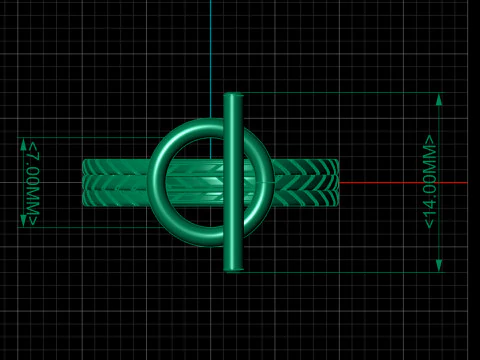 Toggle Bar Ring with Chevron Band 3D Model