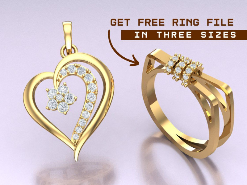 Pingente de coração com arquivo de anel grátis Modelo de Impressão 3D .c4d .max .obj .3ds .fbx .stl .blend