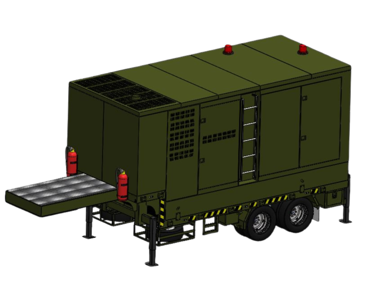 Military Generator Trailer 150 KW High-Detail Modello 3D .c4d .max .obj .3ds .fbx .stl .blend