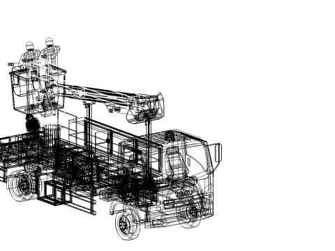 Realistic Aerial Bucket Truck High-Quality Truck-Mounted Crane 3D Model