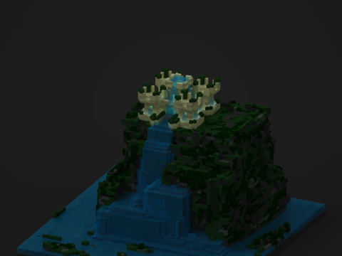 Піксельна 3D модель замку на пагорбі 3D Модель