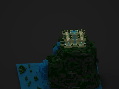 Pixel 3D Castle Model On Hill 3D Model