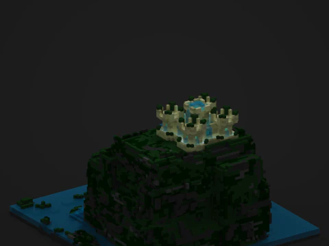 Pixel 3D Castle Model On Hill 3D Model