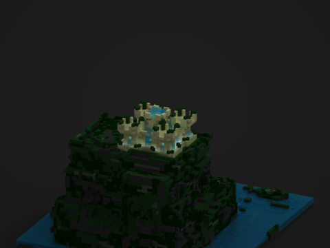 Pixel 3D Castle Model On Hill 3D मॉडल
