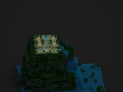 Pixel 3D Castle Model On Hill 3D Model