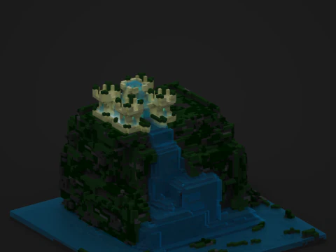 Pixel 3D Castle Model On Hill 3D Model
