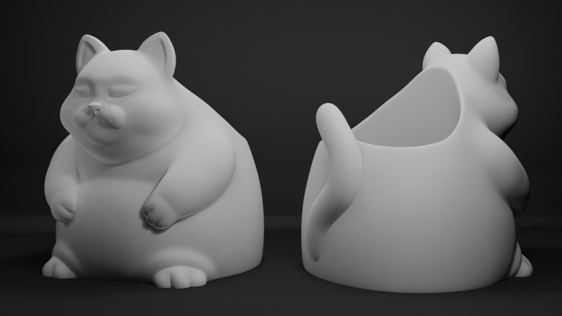 Fat Cat Pencil Holder - Chubby Cat Desk Organizer 3D Принт Модель .c4d .max .obj .3ds .fbx .stl .blend