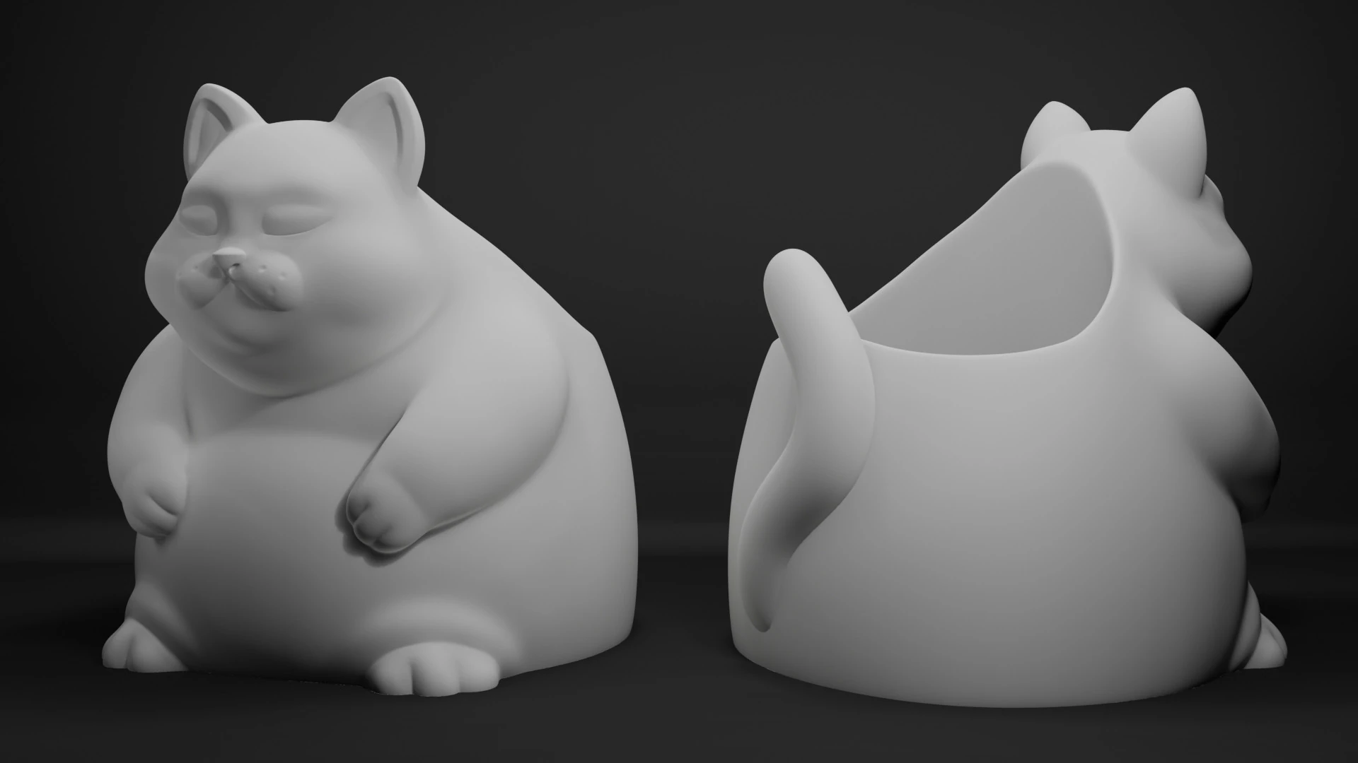 Fat Cat Pencil Holder - Chubby Cat Desk Organizer 3D Print Model .c4d .max .obj .3ds .fbx .stl .blend 